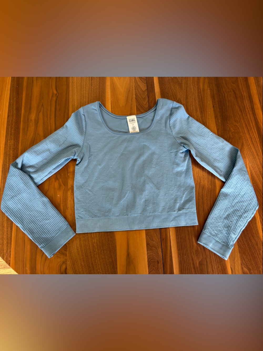 Athleta Girls Light Blue Long Sleeve Waffle Top